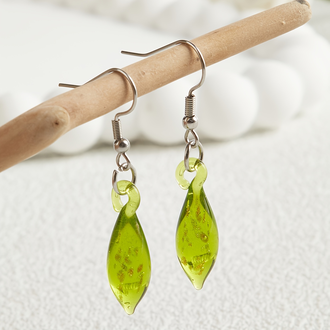 Women's Unique Teardrop Glass Pendant Earrings, Handmade